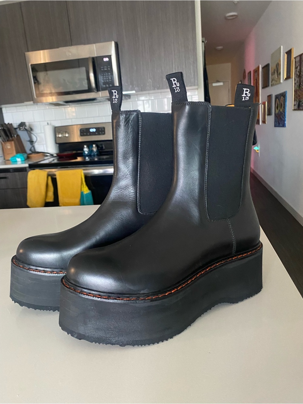 R13 Black Leather Platform Chelsea Boots